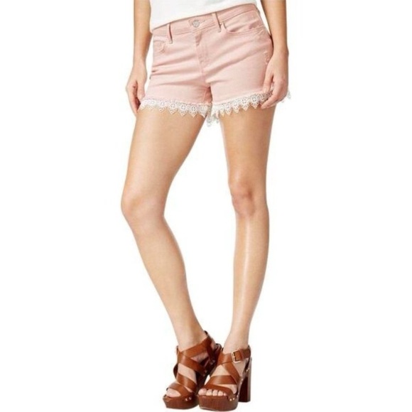 Jessica Simpson Pink Nomad Distressed Jean Shorts with Lace Crochet Trim 31 - Picture 2 of 10